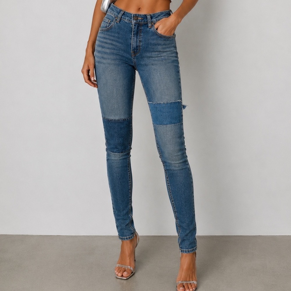 Levi Women Blue 721 Vintage High Rise‎ Skinny 25 Patchwork Denim Jeans vintage